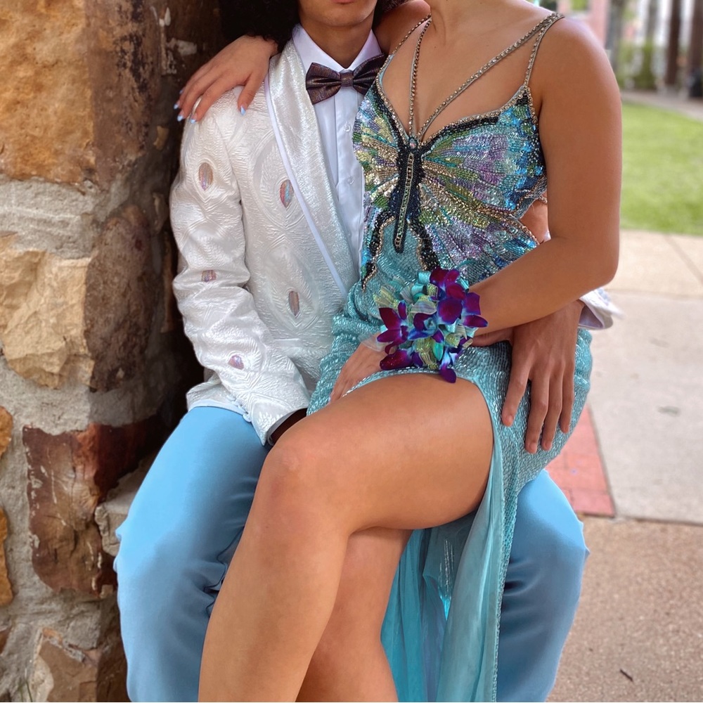 Sherri Hill Blue Butterfly Dress
